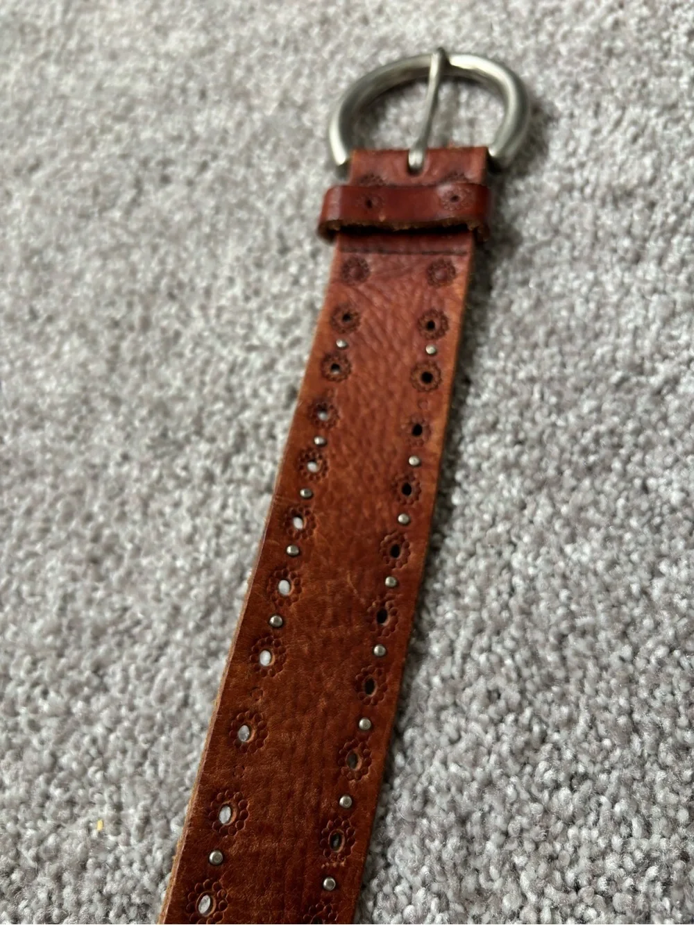 Fossil Brown Leather Belt with Silver Hardware